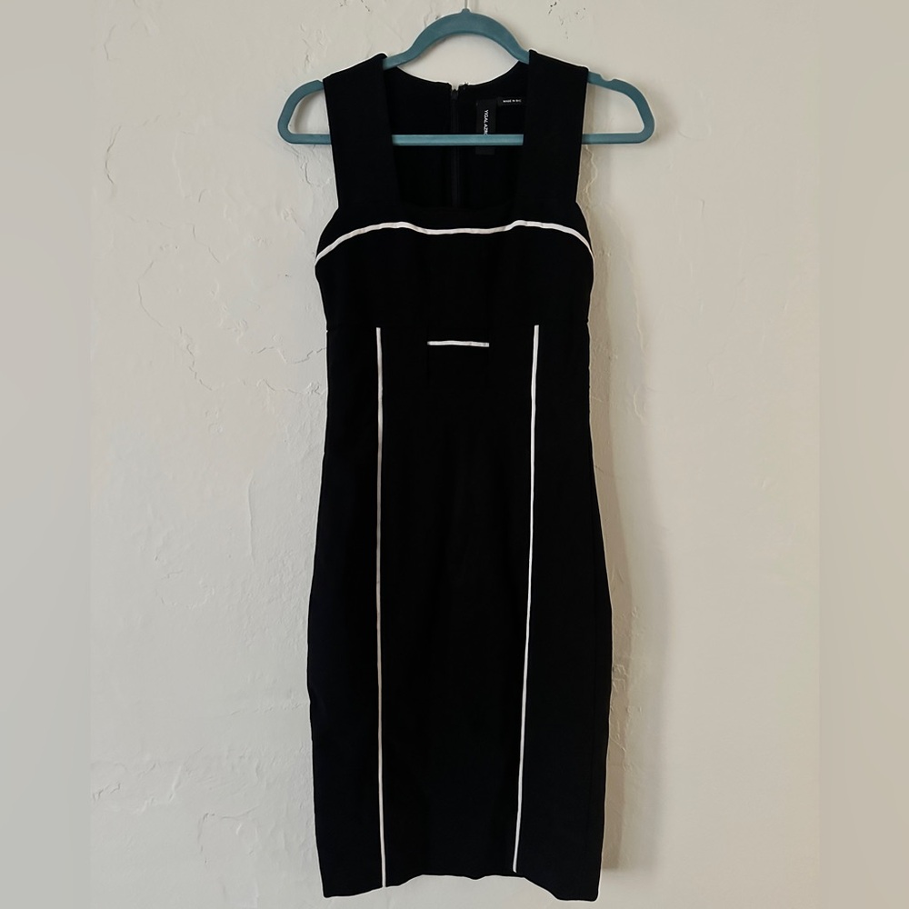 Yigal Azrouël Black Sheath Midi Dress with White Trim